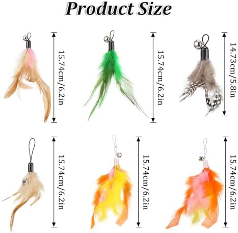 12Pcs Cat Toy Feather Refills with Bells, Cat Teaser Toy Fishing Pole Toys - Image 2