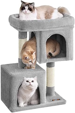 Feandrea Cat Tree, 29.1-Inch Small Cat Tower, Cute Plush Condo, Light Gray by FeandreabySONGMICSHOME