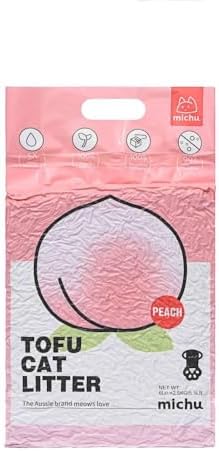Michu Tofu Cat Litter Natural Clumping Tofu Cat Litter, Fast Clumping and Easily Scoop-able 5.5lb/88oz 5 Scents - Peach, 3 Pack by Michupet