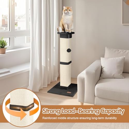 Cat Scratching Post 33 inch for Indoor Cats, High Cat Scratch Post Black, Cat Tree for Full-Body Stretching, Protect Your Furniture - Image 4