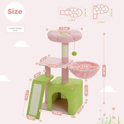 PETEPELA Cactus Cat Tree for Kittens & Small Cats, 32in Cat Tower,Pink - Image 4