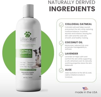 Lillian Ruff PRO Formula Deodorizing Oatmeal Dog Shampoo - Calms Itching & Allergies, Ultra-Nourishing Dry Skin Relief - Oatmeal, Aloe, Coconut Oil, Lavender & Provitamin B5 - Made in USA 16oz+Brush - Image 4