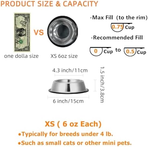 2 Pack Stainless Steel Dog Bowls with Rubber Bottom,Anti-Slip Heavy Duty Premium Quality Pets Feeder Bowls for Dogs and Cats and More (¾Cup / 6oz) - Image 3