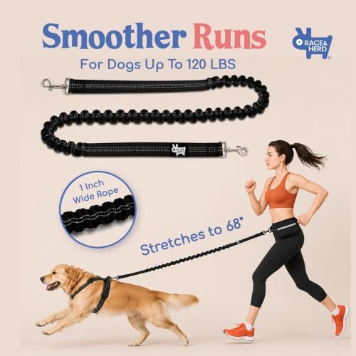 Race&Herd Dog Running Leash Hands Free — 68" Bungee Waist Belt (Onyx) - Image 5