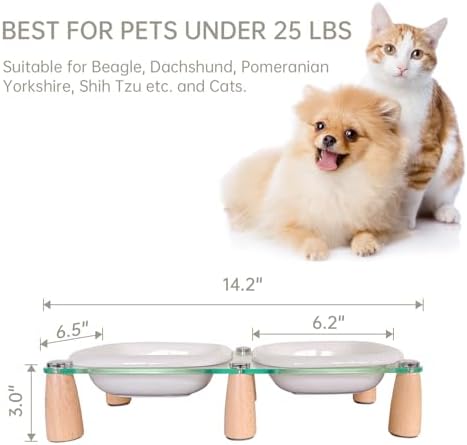 Raised Ceramic Pet Bowls with Beech Wood and Acrylic Stand, 13.5 OZ, Set of 2, for Cats and Small Dogs - Image 2