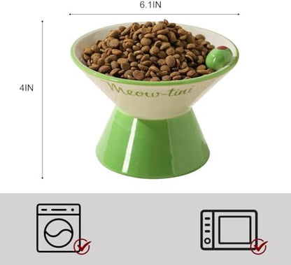 Elevated Cat Bowls Whisker Friendly. Ceramic Raised Whisker Fatigue Cat Bowl for Indoor Cats Protect The Spine and Prevent Vomiting,Meowtini Cat Bowl. KGCCIZI - Image 2