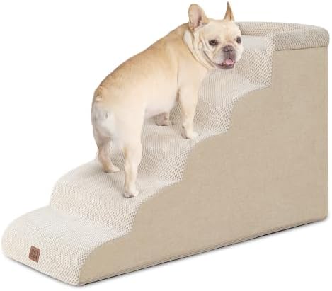 EHEYCIGA 5-Step Curved Dog Stairs for High Beds 20.7" H, Beige by EHEYCIGA