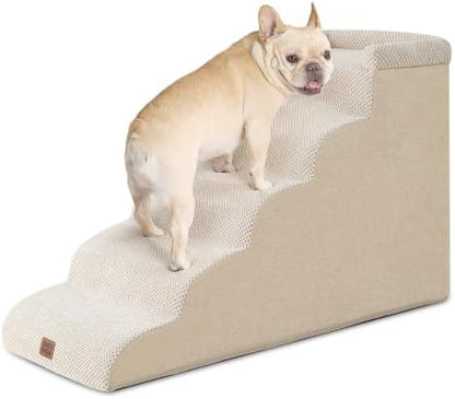 EHEYCIGA 5-Step Curved Dog Stairs for High Beds 20.7" H, Beige by EHEYCIGA