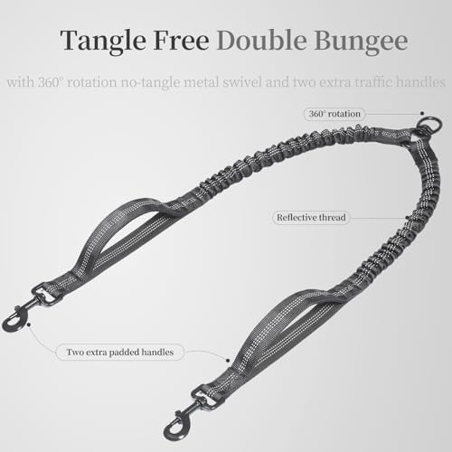 iYoShop Double Dog Leash with 3 Extra Traffic Handles, 15-120 lbs, Black - Image 3