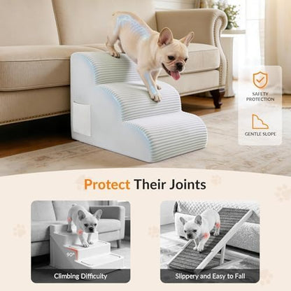 Dog Stairs for Couch and Chair,15.7" H 3-Step Pet Steps for Small Dogs and Cats, Non-Slip Sturdy Dog Ramp with Anti-Tip Safety Strap and Washable Cover,Balanced Ramp Indoor Pet Stairs - Image 5