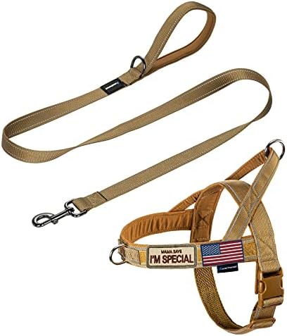 Annchwool No Pull Dog Harness with Padded Handle+5 Ft Leash,Reflective Strip Escape Proof and Quick Fit to Adjust Dog Harness,Easy for Training Walking for Small & Medium and Large Dogs(Brown-Set,L) by Annchwool
