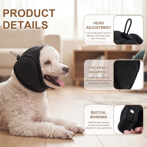 Quiet Ears for Dogs | Ear Muffs | Adjustable Ear Covers for Noise | No Shake Dogs Head Wrap Dog Calming Hood for Thunder Fireworks Fabric and Thickened Soundproof Cotton(Black,S) - Image 2