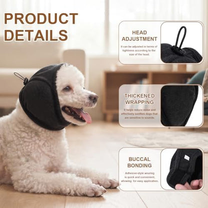 Quiet Ears for Dogs | Ear Muffs | Adjustable Ear Covers for Noise | No Shake Dogs Head Wrap Dog Calming Hood for Thunder Fireworks Fabric and Thickened Soundproof Cotton(Black,S) - Image 2
