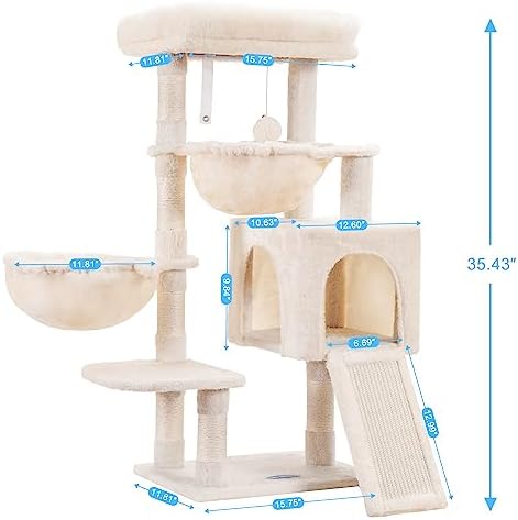 Hey-brother Cat Tree Tower with Large Bed, Hammocks, Scratcher, MPJ006SM - Image 3