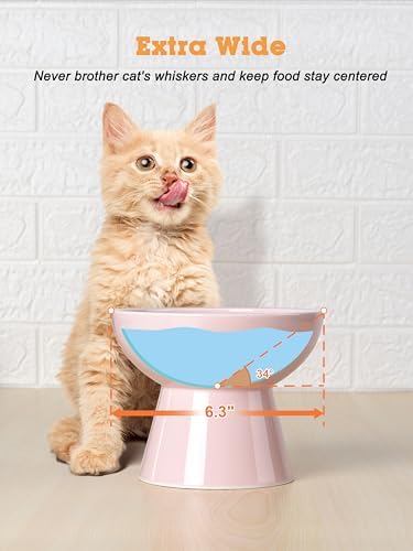 LoeJan Elevated Cat Food and Water Bowls Set, Extra Wide and Raised Ceramic Feeder, Anti-Vomit Whisker-Free Pressure Feeding Bowl for Kittens Adult Cats Small Dogs(Pink, Food Bowl) - Image 6