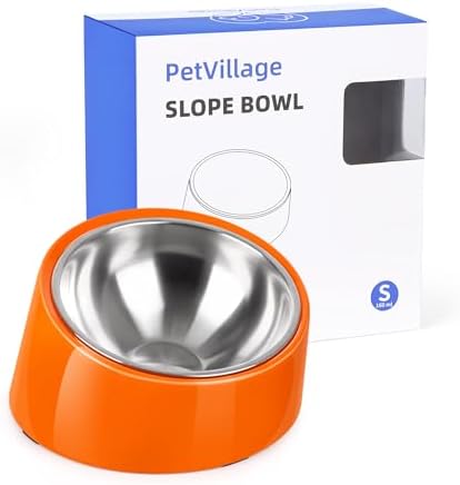 Tilted Dog Bowl Non-Slip & Non-Spill Pet Feeder with Elevated Detachable Melamine Stand, Easy to Get Food Dog Dish, S/100ml Orange by Petvillage