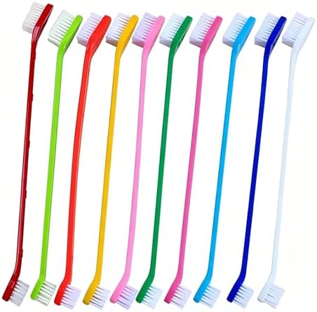 10Pack Double Headed Pet Toothbrush for Dogs & Cats - Long Handle Pet Dental Brush with Soft Bristles for Deep Cleaning - Puppy Kitten Oral Care Supplies by ShiveringLove