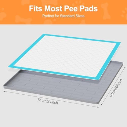 Pee Pad Tray Holder for Dogs,Non-Slip Silicone Dog Puppy Pad Holder,24 x 24 Square Puppy Potty Training Pads,No Spill Raised Lip High Edge,Portable, Leak-Proof Mat Trays for Indoor Floor Protection - Image 5