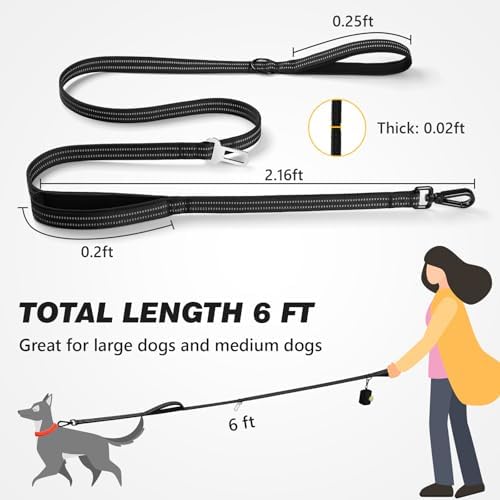 Double Handle Dog Leash with Poop Bag Holder and Car Seat Belt Buckle - Image 2