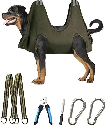 Kkiimatt 10 in 1 Dog Grooming Hammock Harness with Nail Clippers/Trimmer, Nail Hammock for Trimming, Grooming Sling Hange Holder for Extra Large Dogs (XXL/Under 120lb, Khaki Green) by Kkiimatt