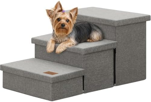 Zerbuger Dog Stairs with Storage, Small Grey 3 Steps Dog Ramp no Condo by Zerbuger