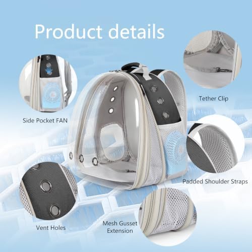 Cat Backpack Carrier with Fan, Space Capsule Astronaut Clear Bubble Front Extension to Carry Transport Cat Small Puppy Bunny, 20 Pounds Cat Bookbag (Black, Gen 1 + Fan) - Image 3