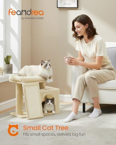 Feandrea Cat Tree, 18.3-in Small Cat Tower, Cute Kittens Condo, Summer Sand - Image 2