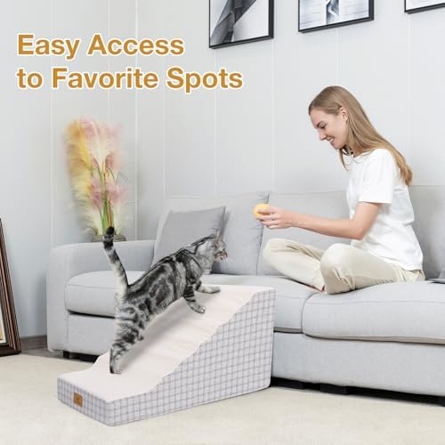 Pets Ramp for High Beds, Small Dogs & Senior Cats - Non-Slip Texture & Machine Washable Cover - Supportive Foam for Joint Comfort, Easy Climb for Couch, Sofa, Furniture (Beige) - Image 5