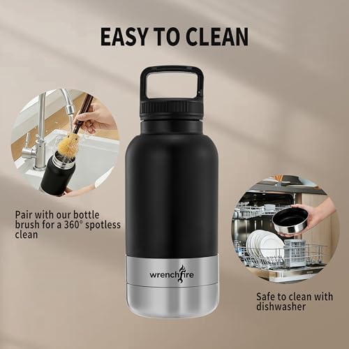 32 oz Instulated Stainless Steel Dog Water Bottle with 2 Detachable Bowls,Portable Cat Travel Dispenser with Brush for Walking Hiking Camping,Black - Image 4