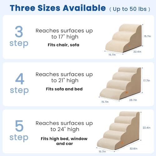 Dog Steps for Bed and Couch, Pet Stairs for Small Dogs and Cats, Khaki - Image 2