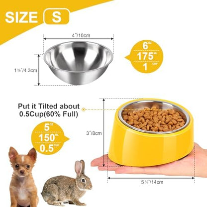 Tilted Dog Bowl Non-Slip & Non-Spill Pet Feeder with Elevated Detachable Melamine Stand, Easy to Get Food Dog Dish, S/100ml Yellow - Image 2