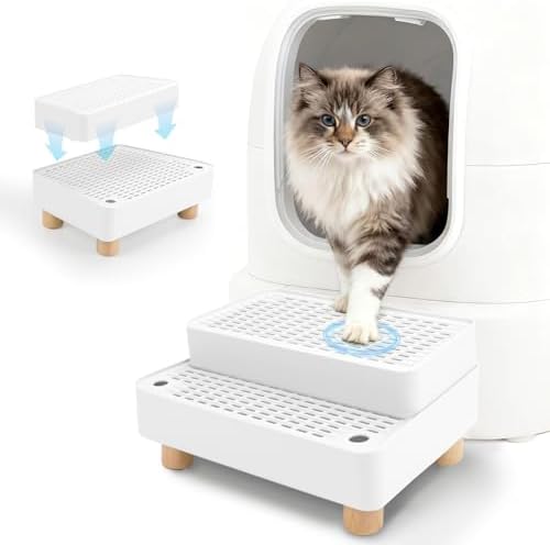 Adjustable Cat Ramp for Litter Box, 2-Step Litter Trapper, White by Midollarle