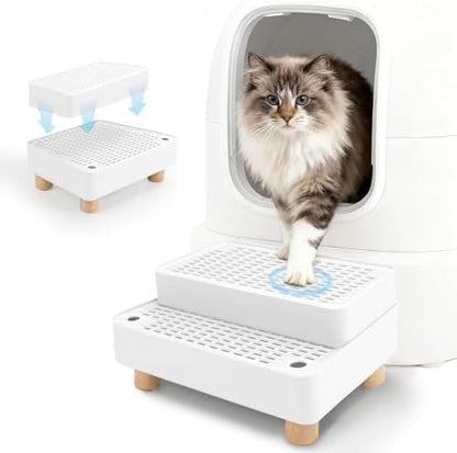 Adjustable Cat Ramp for Litter Box, 2-Step Litter Trapper, White by Midollarle