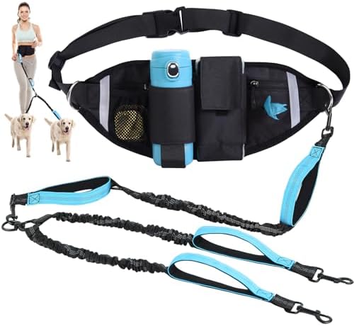 Hands Free Dog Leas, Double Waist Leash for Two Dog Walking (Blue) by Yungaspy