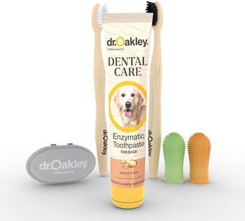 Dr. Oakley Dental Toothbrush Kit for Dogs & Cats -Finger Brush for Small Pets and Soft brushes for Large or Older Natural and Safe Peanut Butter Flavor - by Greenberry