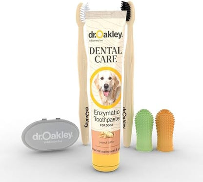 Dr. Oakley Dental Toothbrush Kit for Dogs & Cats -Finger Brush for Small Pets and Soft brushes for Large or Older Natural and Safe Peanut Butter Flavor - by Greenberry