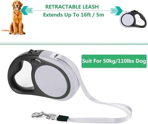 Dual Retractable Dog Leash for 2 Large Dogs (Up to 110 Lbs Each) - 18.5 FT Extendable Double Headed Pet Leash with Poop Bags, Non Slip Grip - One Button Break & Lock, 360 Tangle-Free (Gray, Large) - Image 3