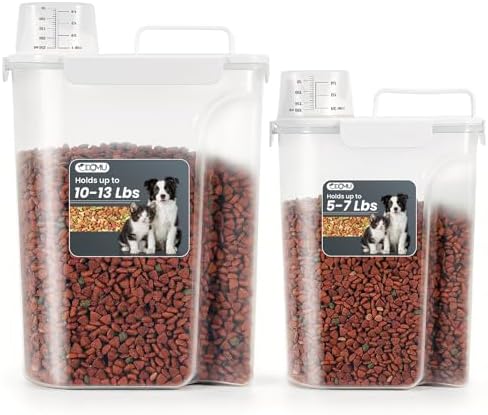 Dog Cat Food Storage Container with Cup (White, 5+10L) by ODOMU