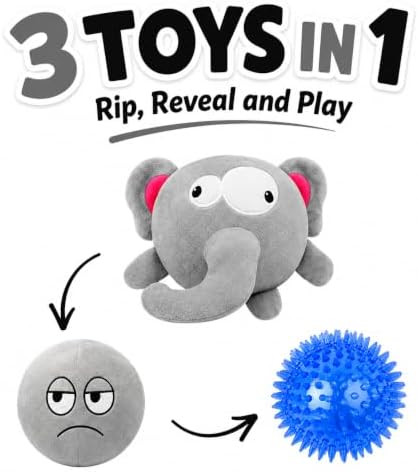 Dog Toy for Aggressive Chewers | No Stuffing Crinkle Plush 3-in-1 Elephant - Image 2