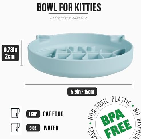 Silicone Cat Slow Feeder Bowl with Suction Cups, Puzzle Feeder, Interactive Toys for Cats, Reduces Overeating (Blue, 1 Cup) - Image 2