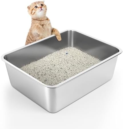 WENBOKMIN Stainless Steel Cat Litter Box - (17.7" L x 13.5" W x 6" H) | Non Slip, Easy to Clean, Never Absorbs Odor, Stains, or Rusts by Wenbokmin