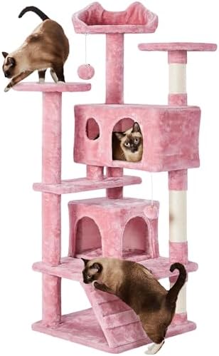 Yaheetech 54in Cat Tree Tower, 2 Caves, Kitten-Ear Perch & Scratching Posts by Unknown