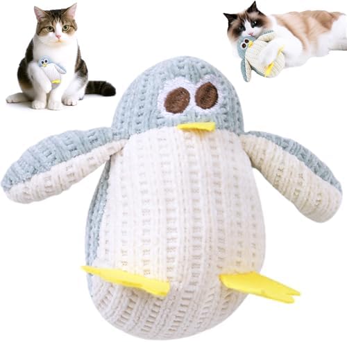 Cat Toy Kicker Pillows, Plush Catnip Cat Toy Interactive Kitty Toy for Kitten Felines Chew Enrichment, Soft Penguin-Shaped 5.91” Size for Bored Indoor Adult Cat Cuddle Teething Scratch Play by ElectsparkPetPlaythings