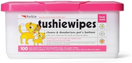 Petkin Tushie Wipes, 100 Wipes - Keep Pet's Bottom Clean - Absorbent, Easy to Use for Dogs, Cats, Puppies & Kittens - With Eau de Toilette by Petkin