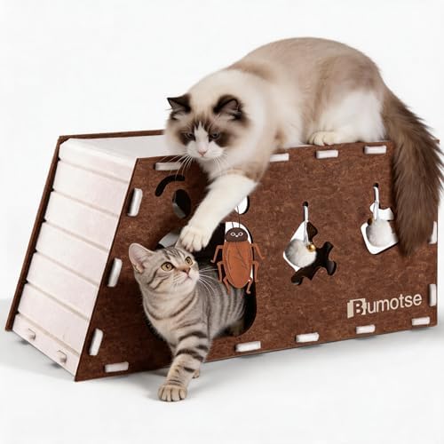 Cat Tunnel House for Indoor Cats, 3-in-1 Felt Cave and Scratcher by Bumotse