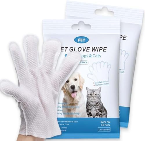 Dog and Cat Cleaning Gloves, Cleaning and Deodorizing Grooming Gloves, Dog and Cat Fur Face, Ears, Eyes, Paws Cleaner, Pet Grooming Wipes, Nourishing Fur, for Daily Care and Travel, No Rinse (12 Pcs) by Couleurs