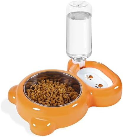 Dog Bowls, Cat Food and Water Bowl Set with Water Dispenser and Stainless Steel Bowl for Cats and Small Dogs - Orange by Azwraith
