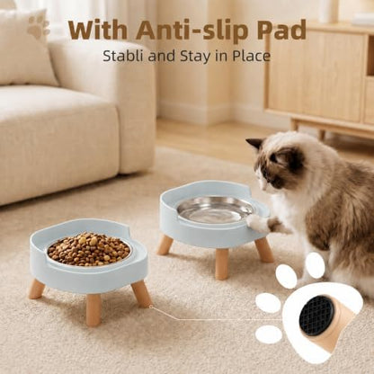 Elevated Cat Bowls, 2P Raised Cat Food and Water Bowl Set for Indoor Cats, Splash Proof with 2 Stainless Steel Pet Food Bowls for Cats ＆ Puppies, Whisker Friendly and Dishwasher Safe - Blue - Image 4