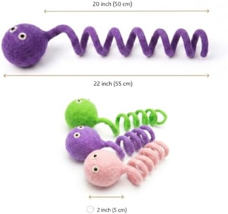 Glaciart One Felt Spring Cat Toy – 3 Pcs Soft Fuzzy Enrichment 100% Natural Wool - Interactive Stretchable Play Set - Safe for Pets, Non-AZO Colored Dyes - 4” Long - Image 2