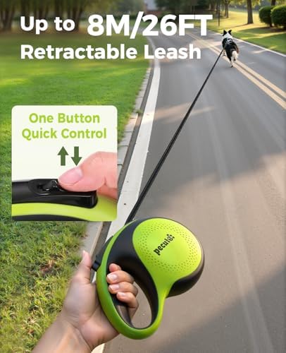 Retractable Dog Leash with Flashlight, 26ft Heavy Duty Retractable Pet Leash with Light, One-Button Control, Anti-Twist Protection, Reflective Leashes for Medium Large Pets Dogs Up to 110 lbs - Image 2
